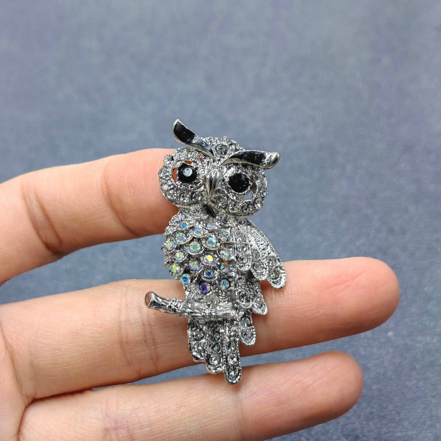 Rhinestone Owl Brooch