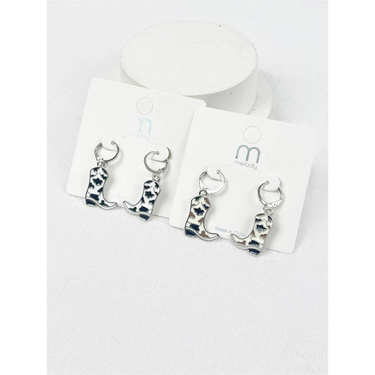 Cow Print Cowboy Boot Earrings