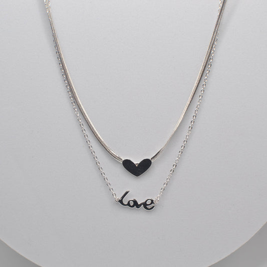 Double Stand Love Letter and Heart Pendant Necklace