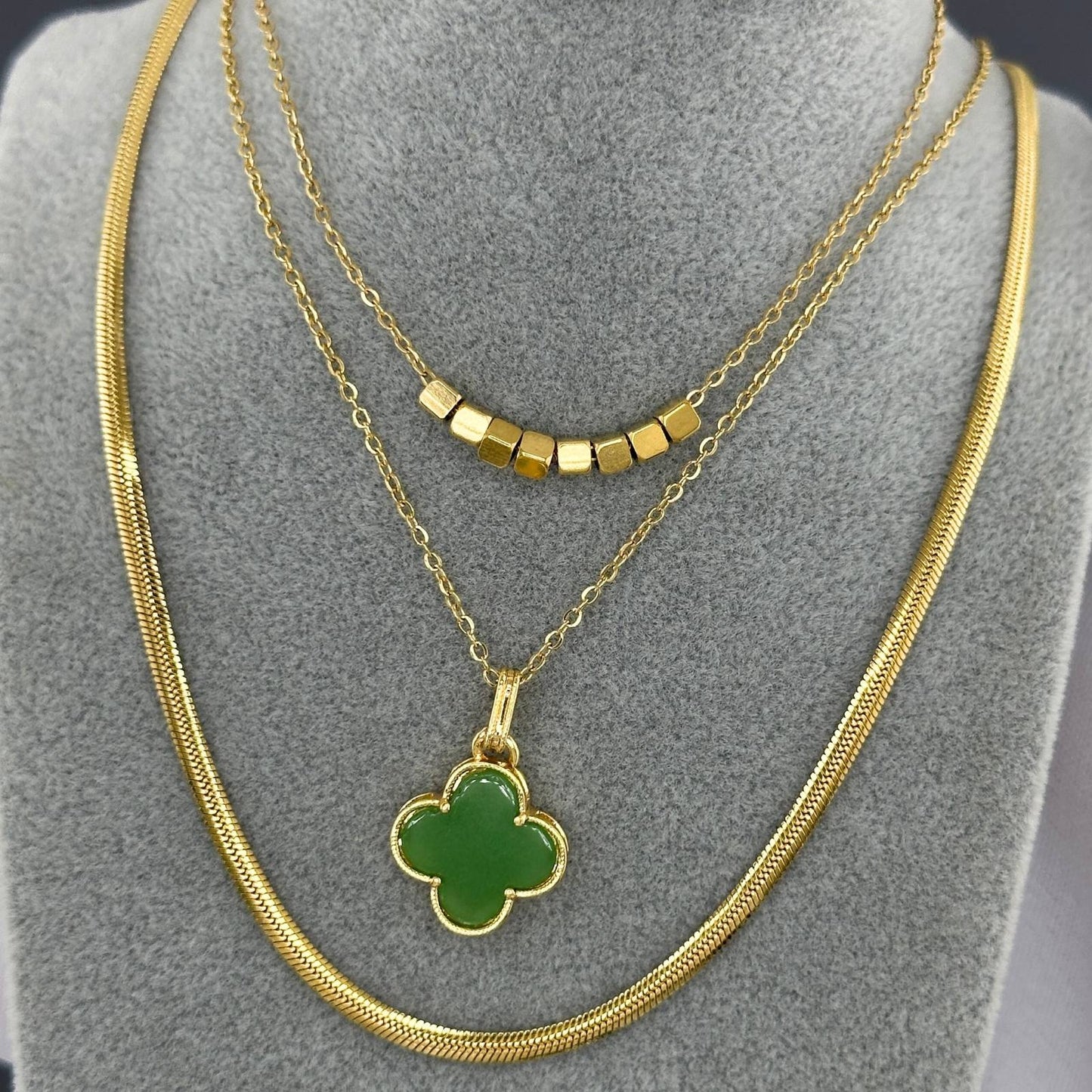 Green Enamel Clover Necklace