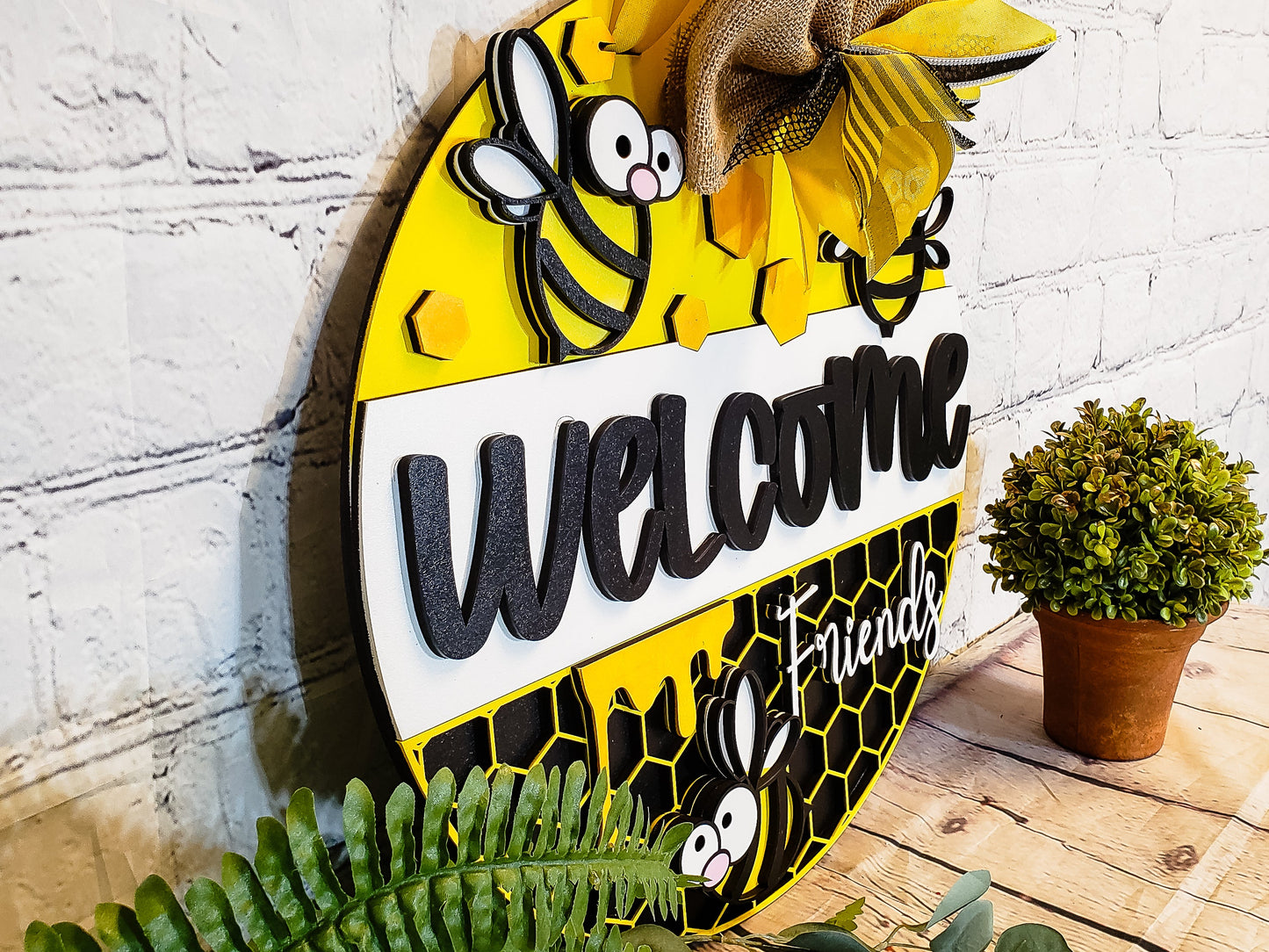 Welcome Friends Cartoon Bee Door Hanger