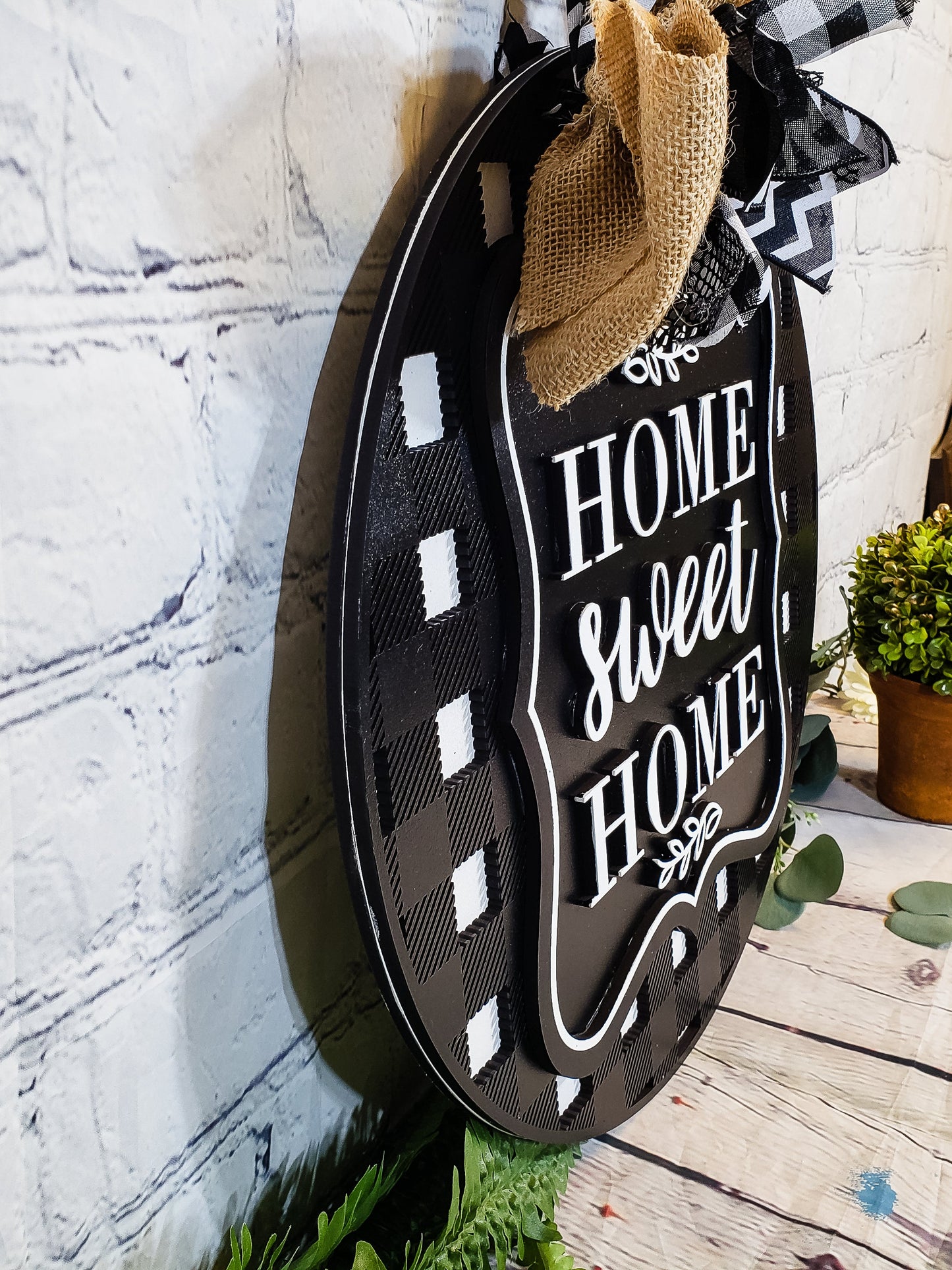 Home Sweet Home Buffalo Plaid Door Hanger