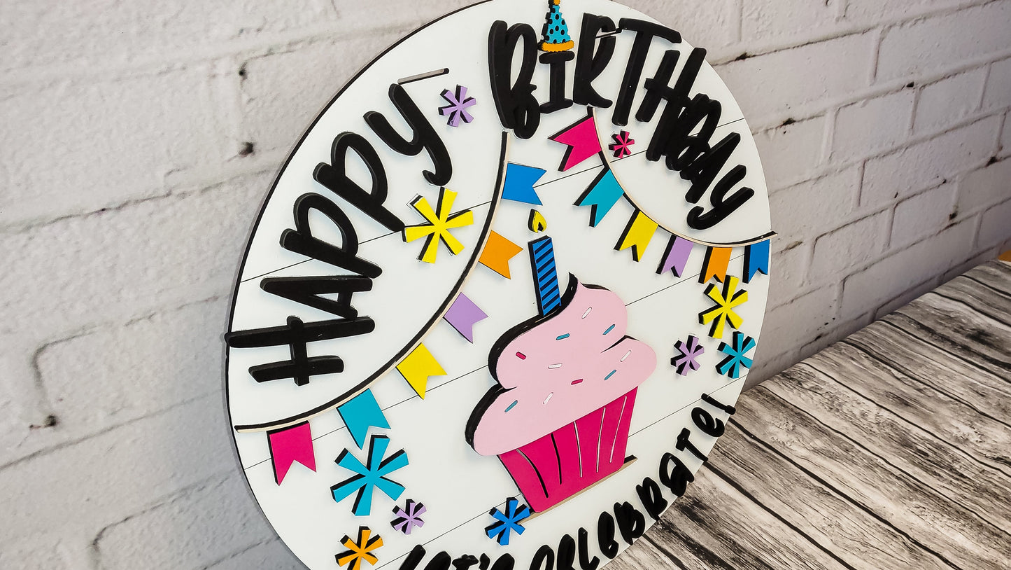 Happy Birthday Let's Celebrate Door Hanger Sign