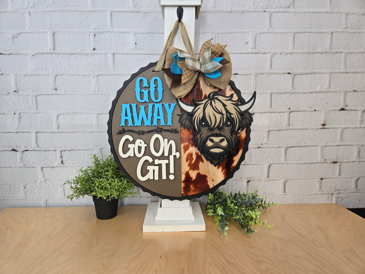 Go Away Go On Git Highland Cow Door Hanger