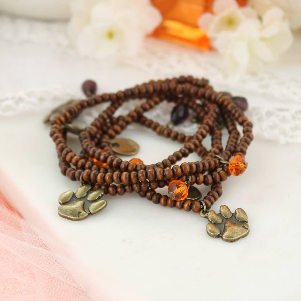 Vintage Wood‑Bead Clemson Stretch Necklace/Bracelet – Officially Licensed