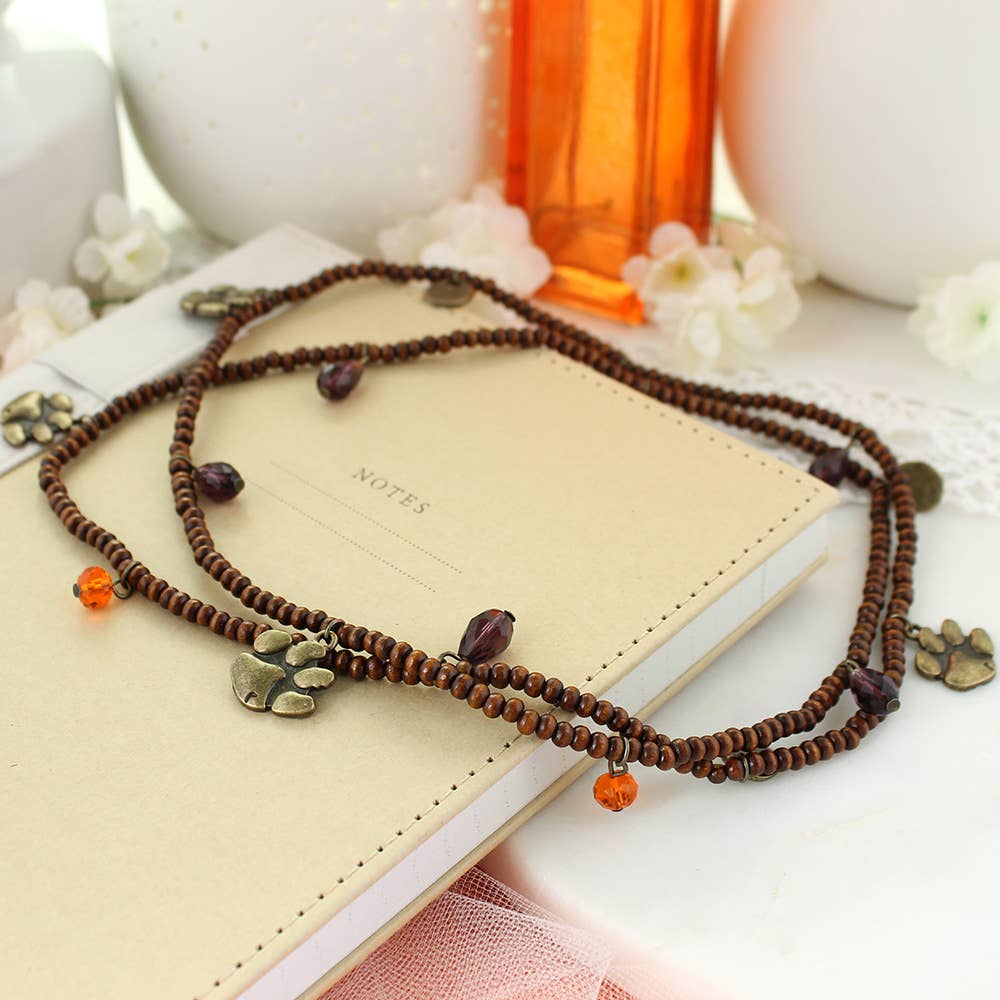 Vintage Wood‑Bead Clemson Stretch Necklace/Bracelet – Officially Licensed