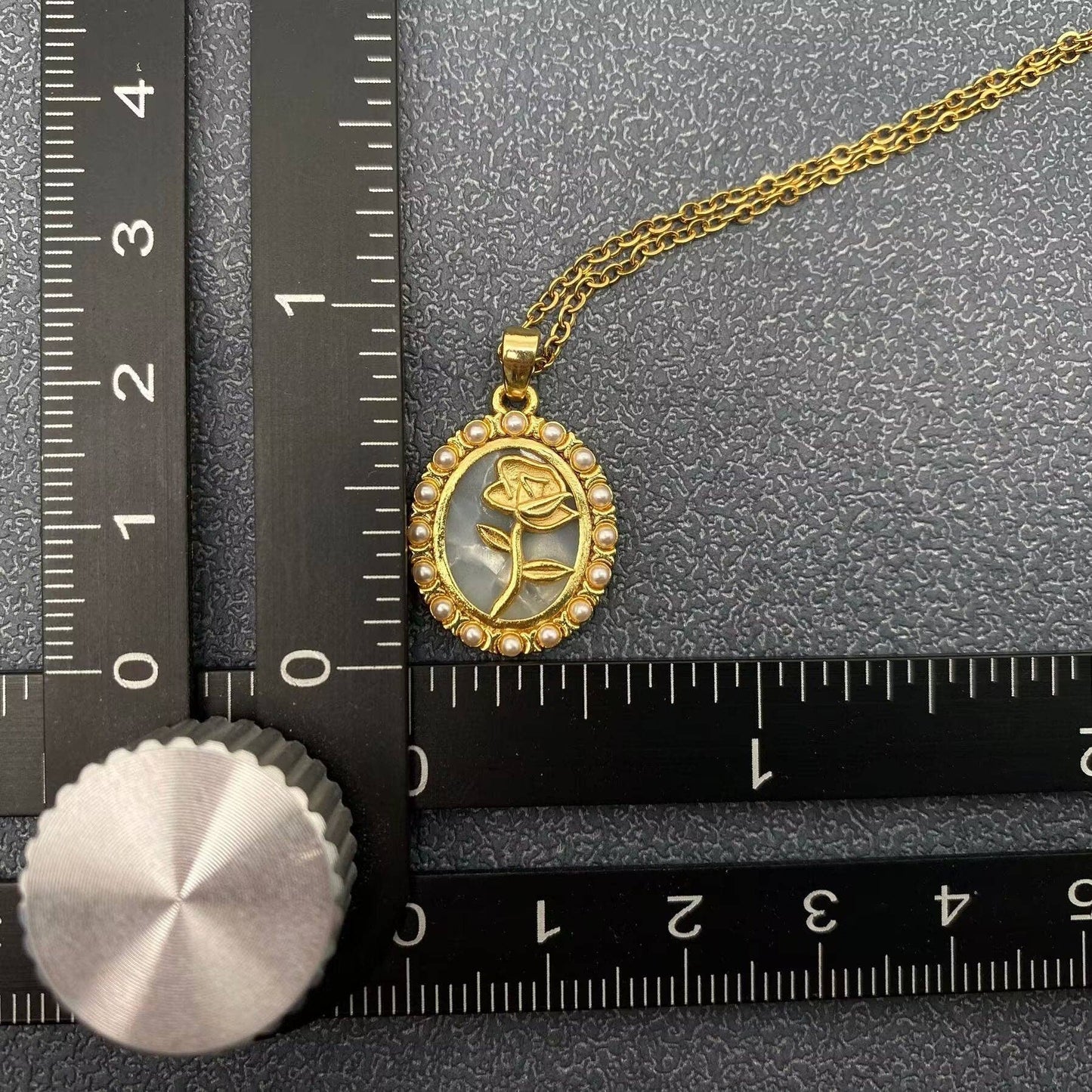 Gold Rose Pearl-Edge Necklace
