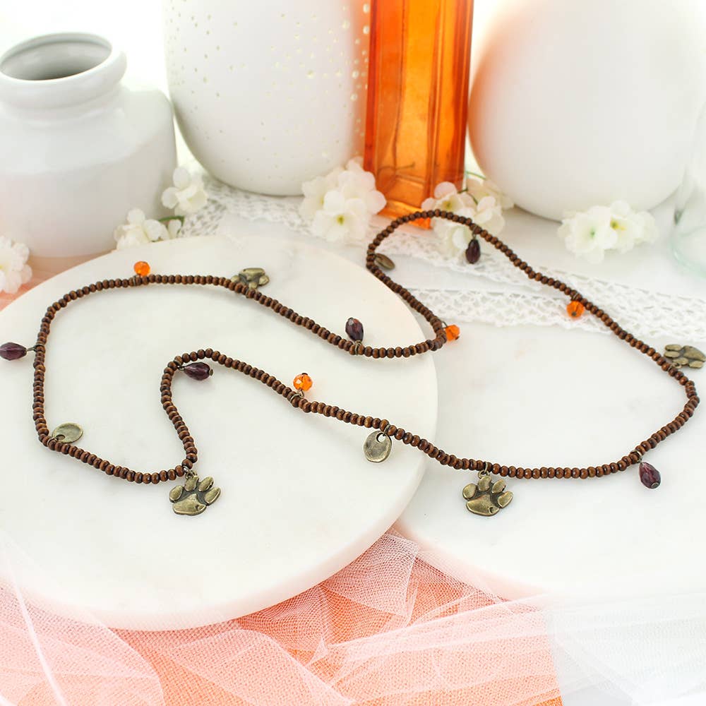 Vintage Wood‑Bead Clemson Stretch Necklace/Bracelet – Officially Licensed
