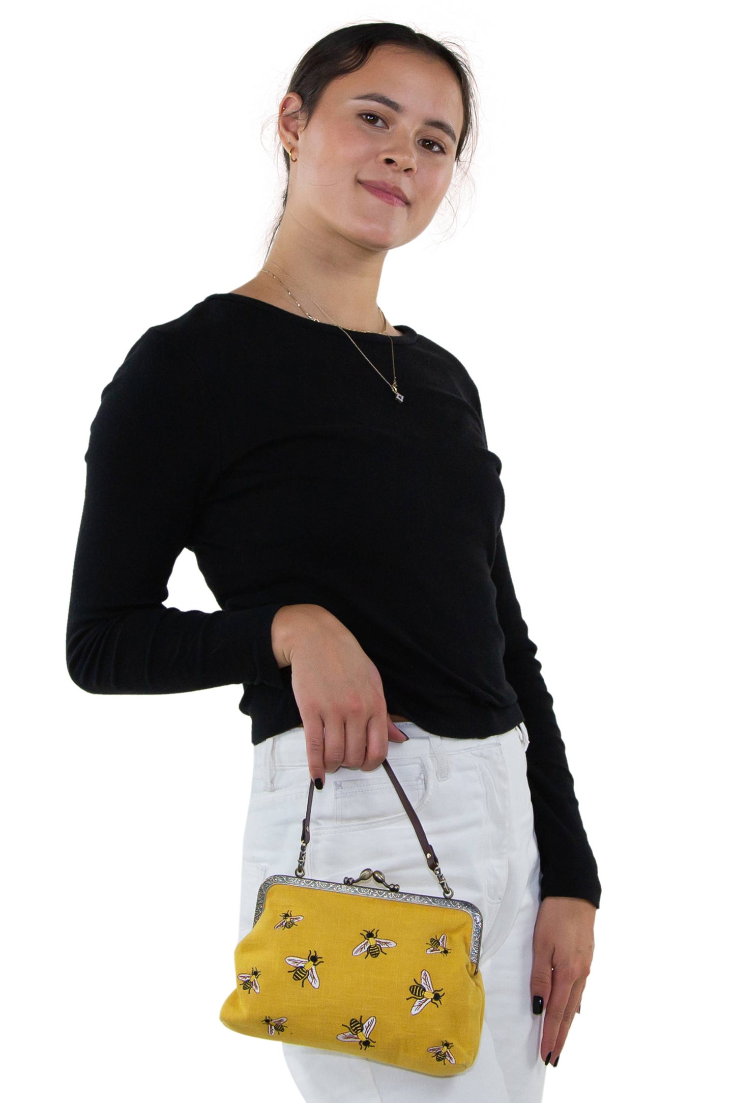 Bees Kisslock Handbag: Black