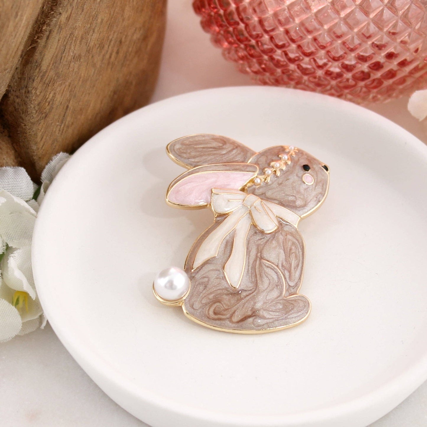 Enamel and Pearl Easter Rabbit Pin/Pendant | Wear it 2 Ways!