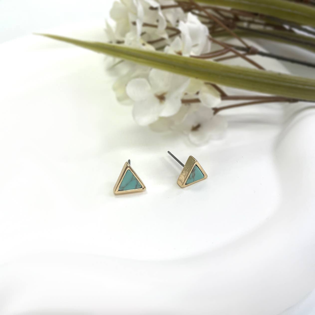 Triangle Semi-Precious Stone Stud Earrings – Worn Gold Finish