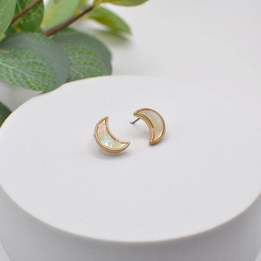 Crescent Moon Shell Stud Earrings - Mother of Pearl