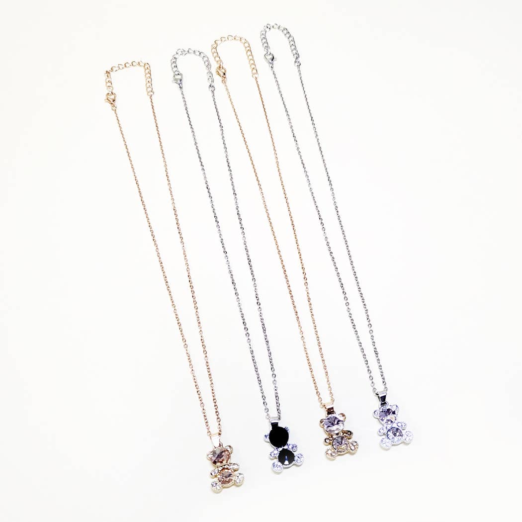 Rhinestone Bear Charm Necklace