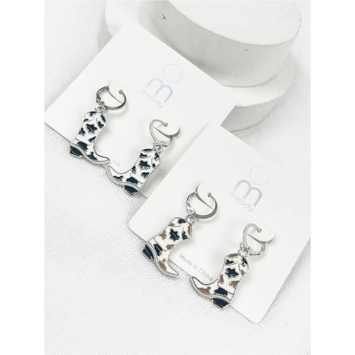 Cow Print Cowboy Boot Earrings