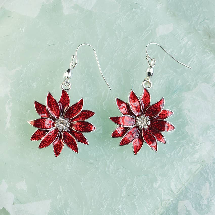 Enamel Christmas Poinsettia Earrings