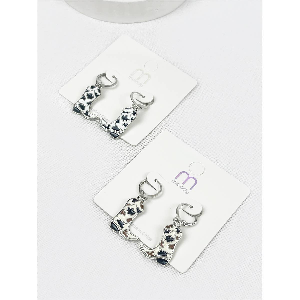 Cow Print Cowboy Boot Earrings