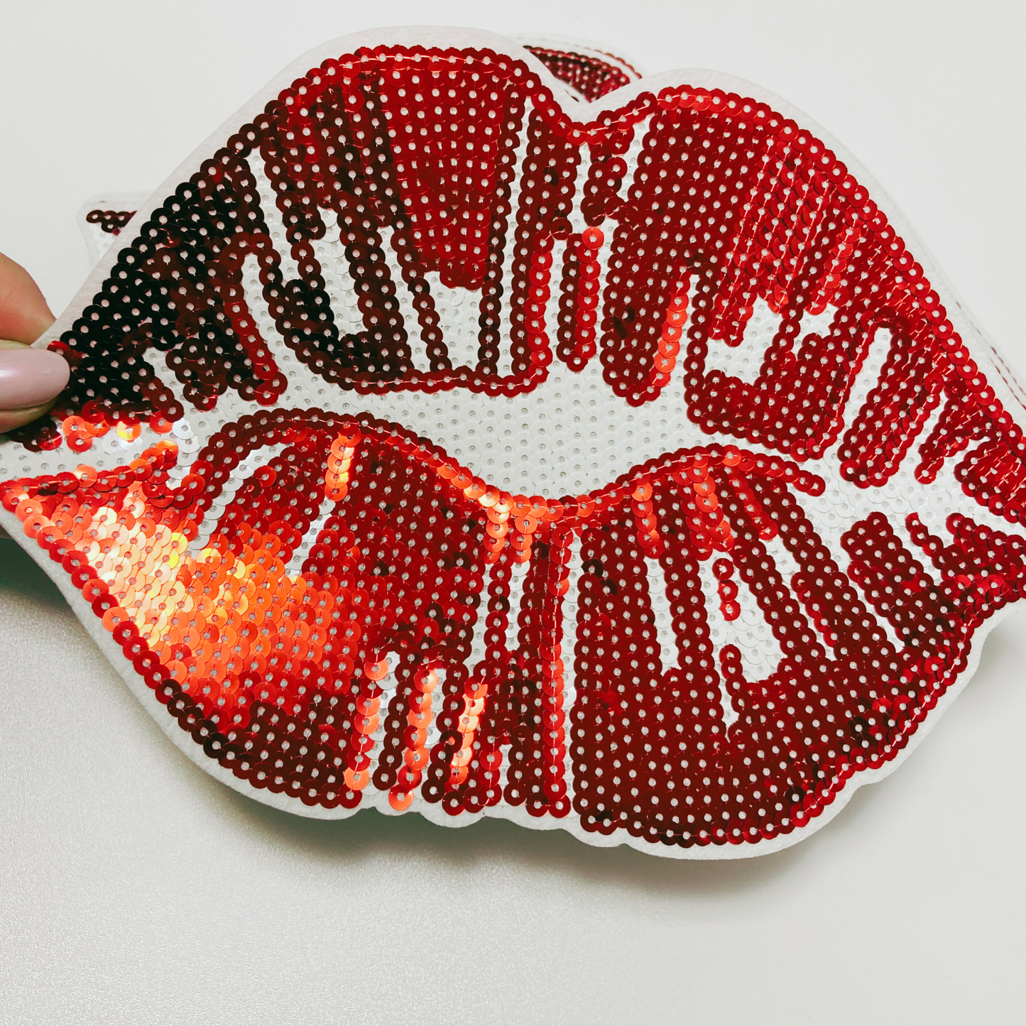 10" Kiss Kiss Red Lips - SEQUIN Patch