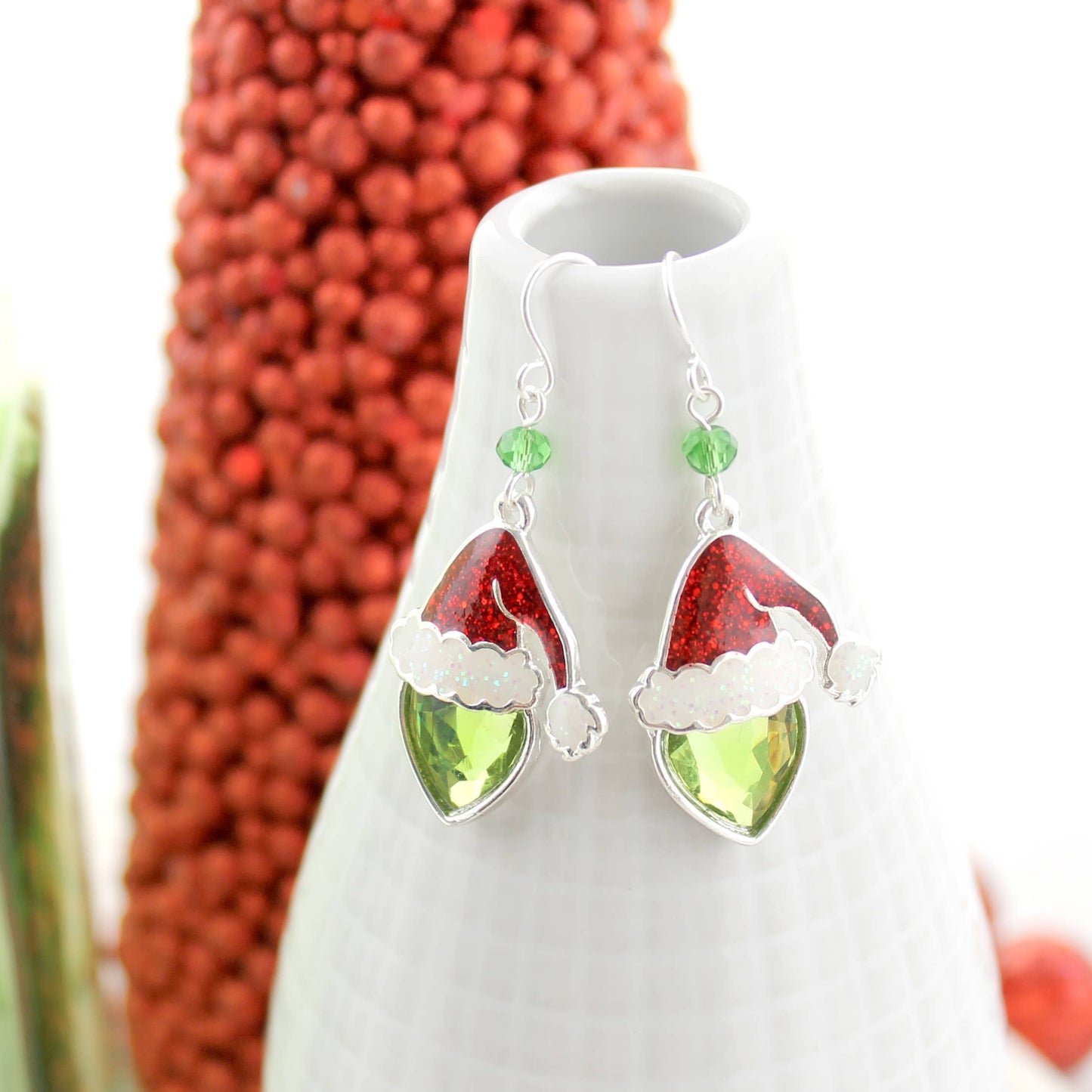 Crystal Green Santa Christmas Earrings