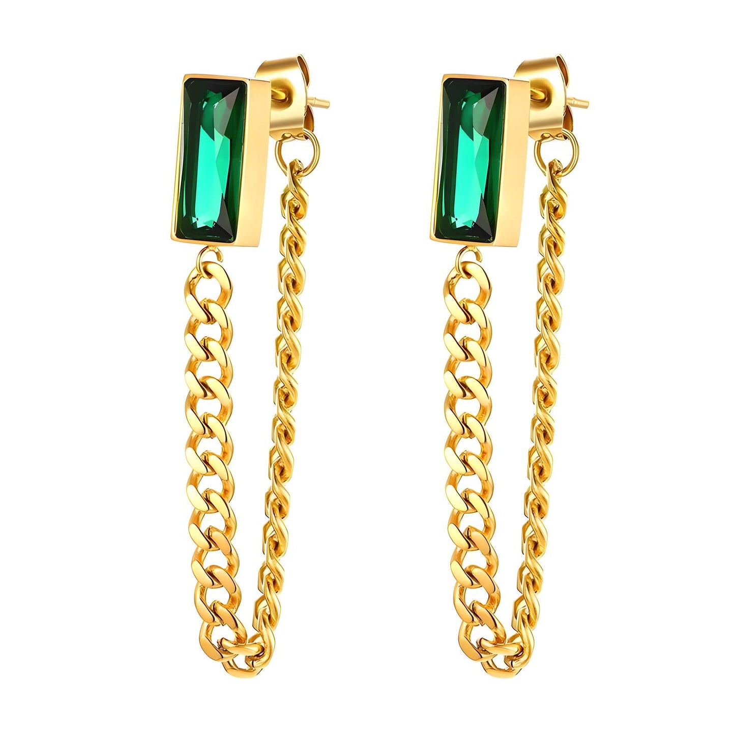 Regal Emerald Chain Earrings