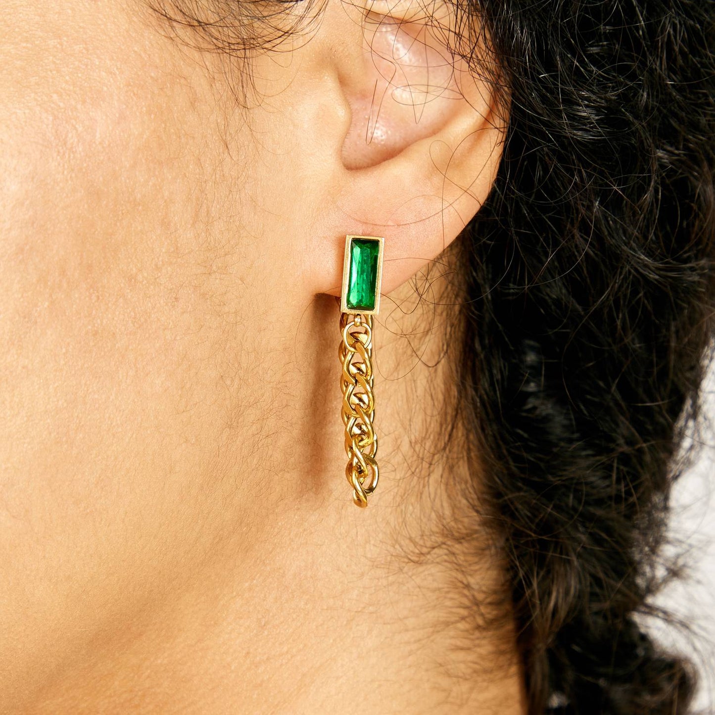 Regal Emerald Chain Earrings