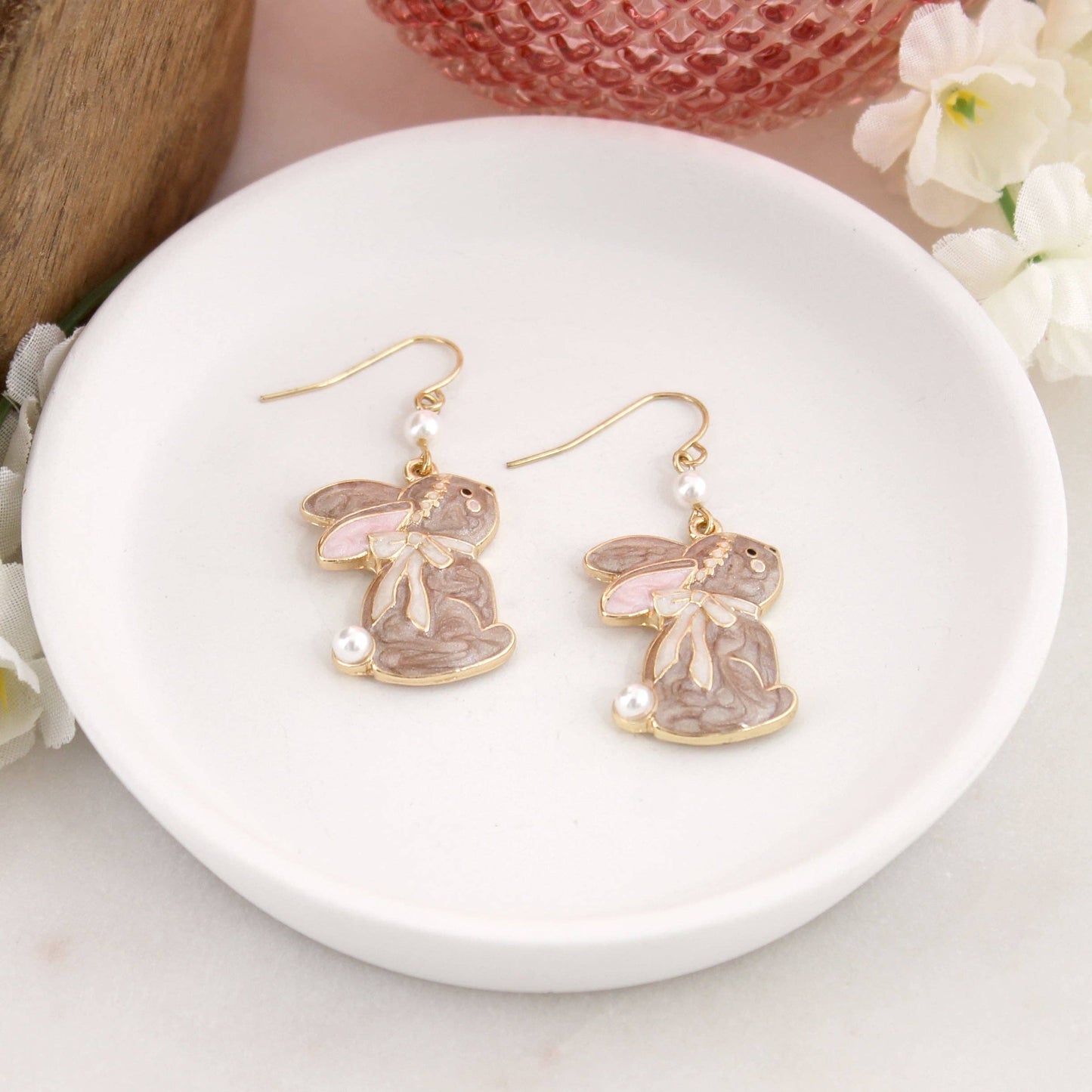 Enamel and Pearl Easter Rabbit Earrings