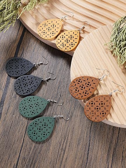 Boho Teardrop Wood Cutout Earrings