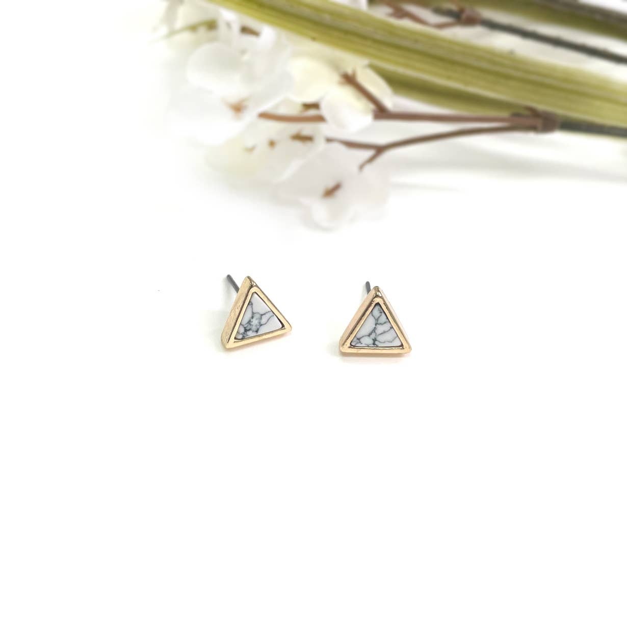 Triangle Semi-Precious Stone Stud Earrings – Worn Gold Finish