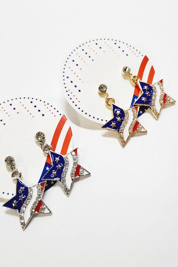 Patriotic American Flag Star Dangle Earrings