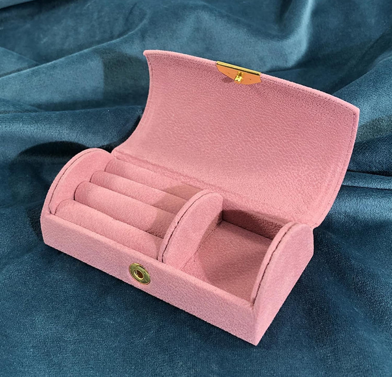 Pink Faux Velvet Compact Jewelry Storage Box