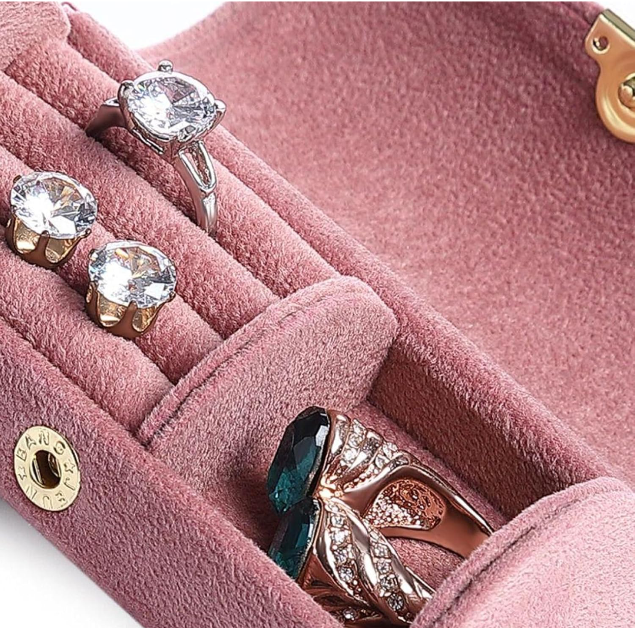 Pink Faux Velvet Compact Jewelry Storage Box