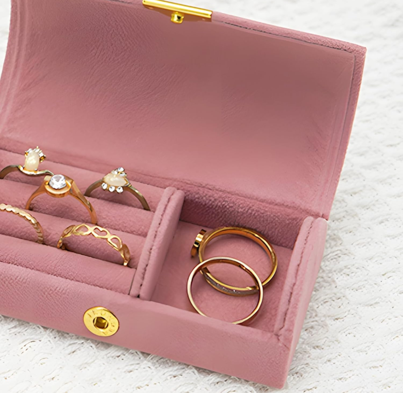 Pink Faux Velvet Compact Jewelry Storage Box