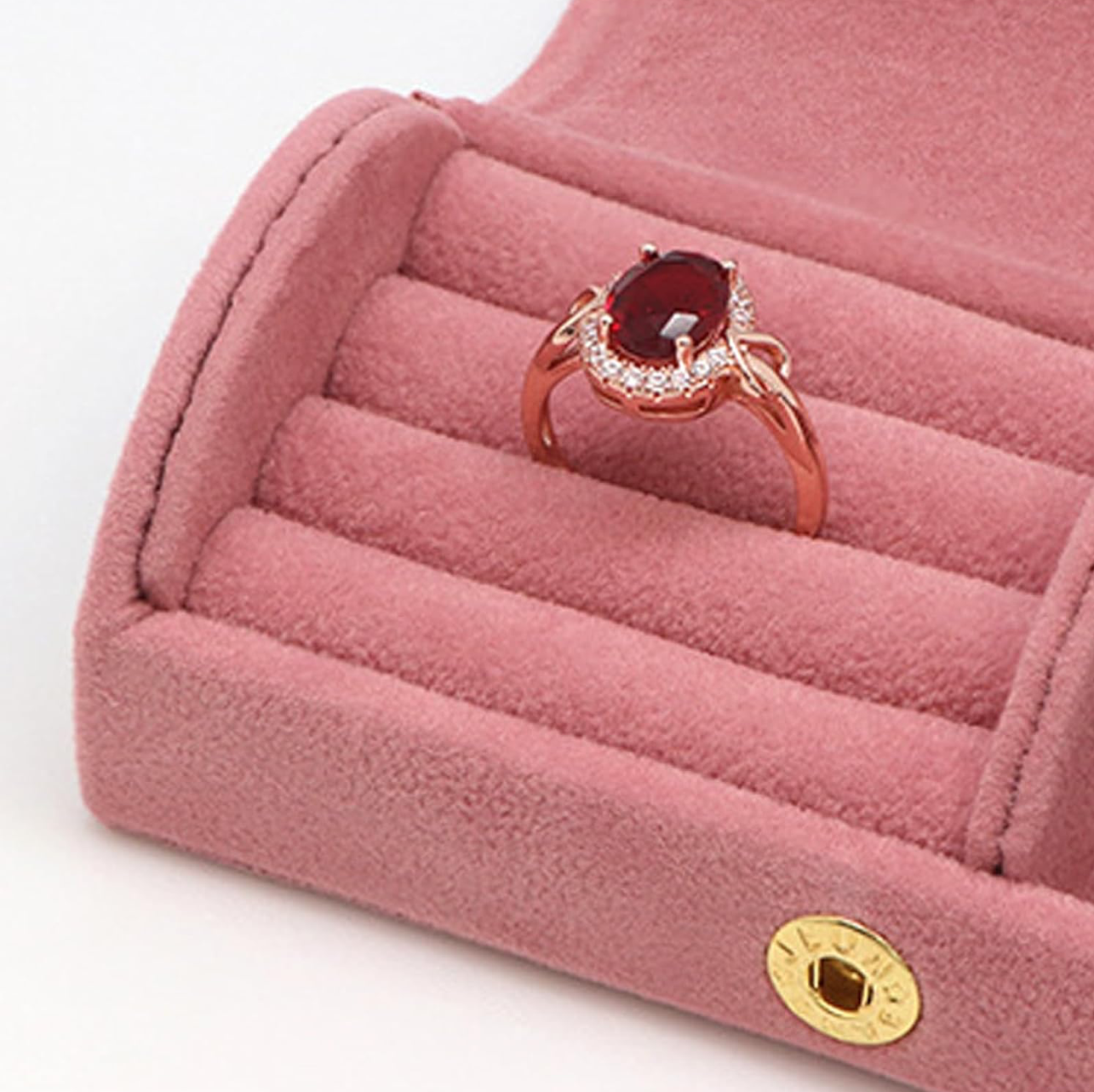 Pink Faux Velvet Compact Jewelry Storage Box