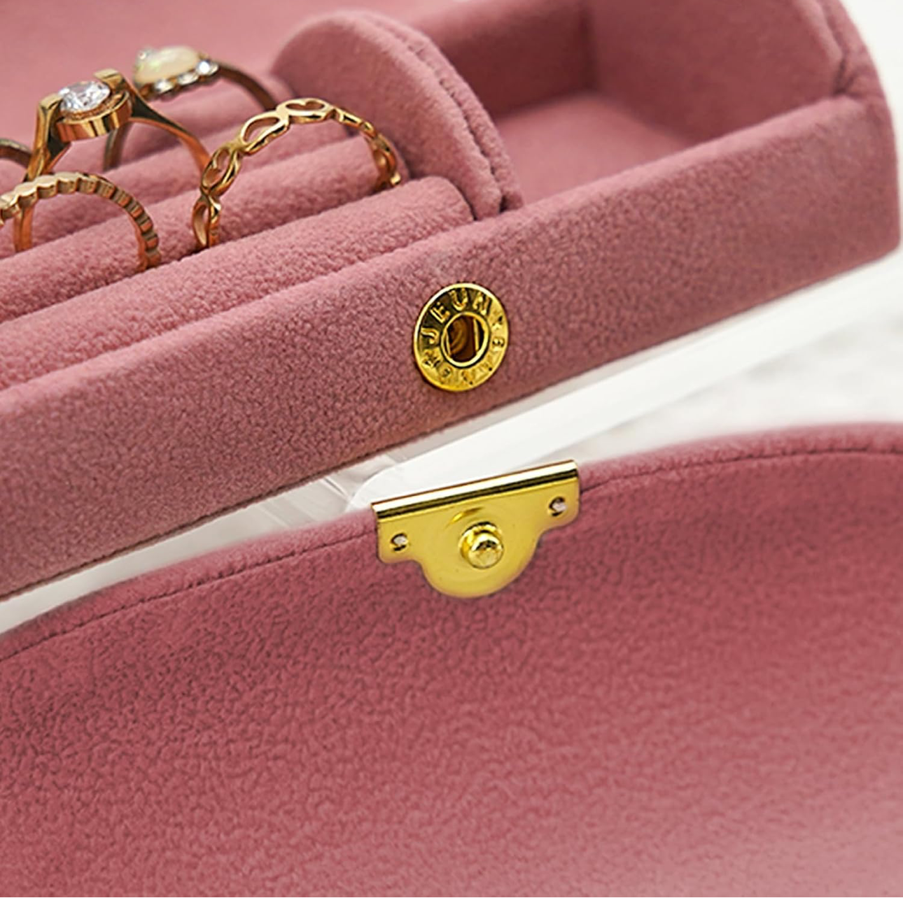 Pink Faux Velvet Compact Jewelry Storage Box