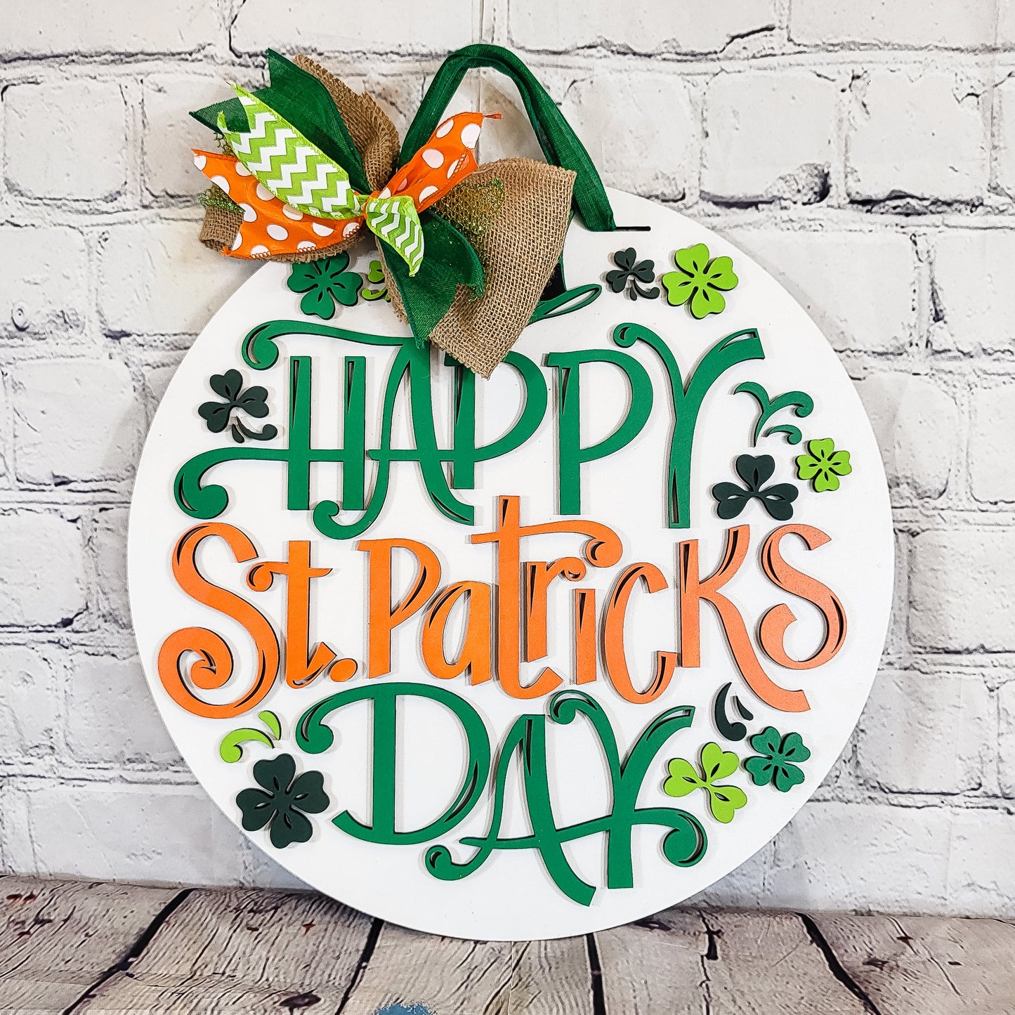 Happy St Patrick's Day Clover and Hat Wreath Door Hanger