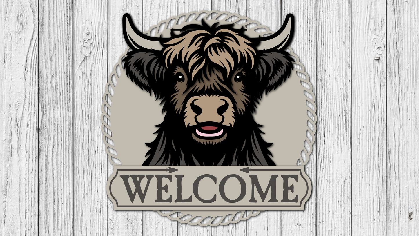 Welcome Highland Cow Happy Door Hanger