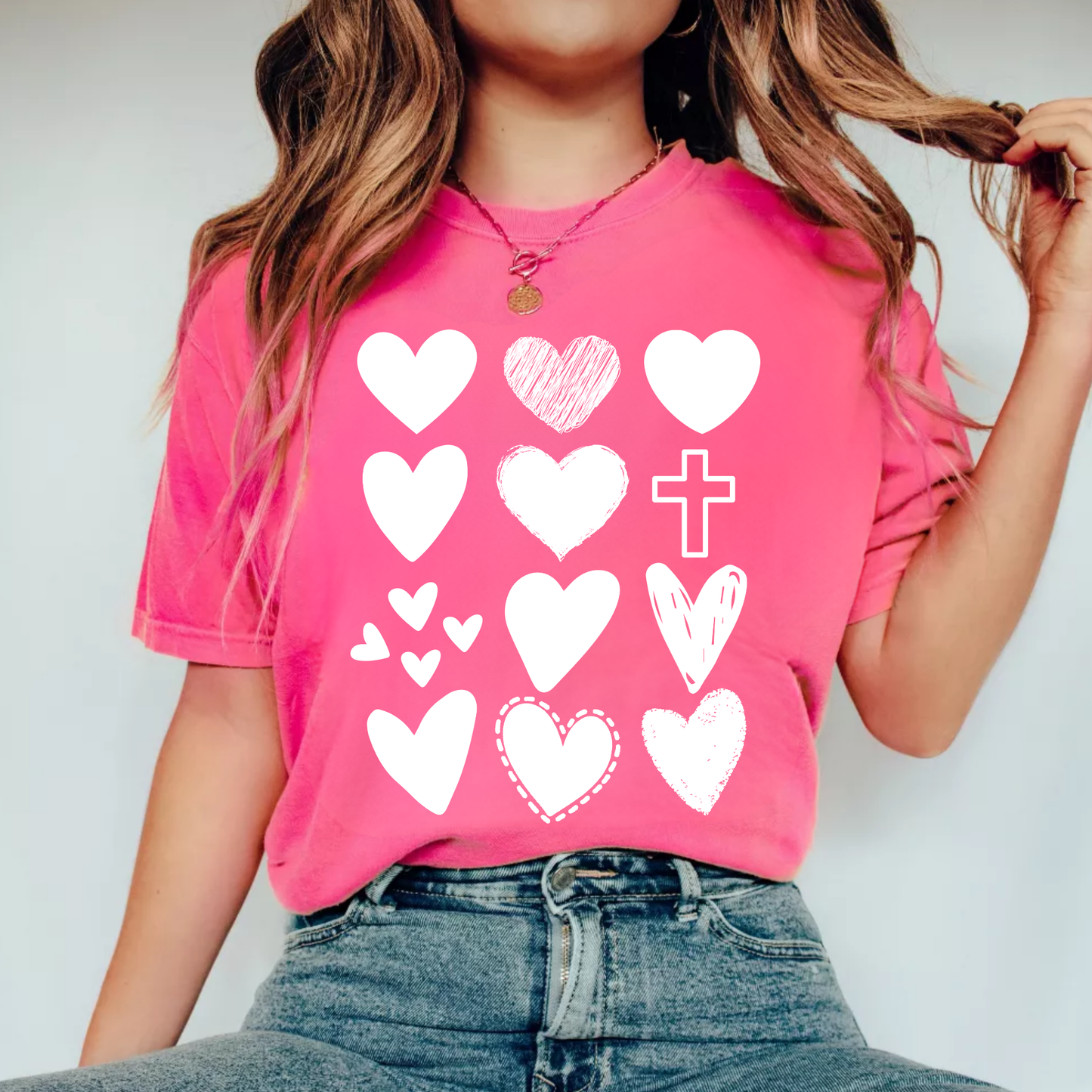 Hearts w/ Cross - Screen print Transfer