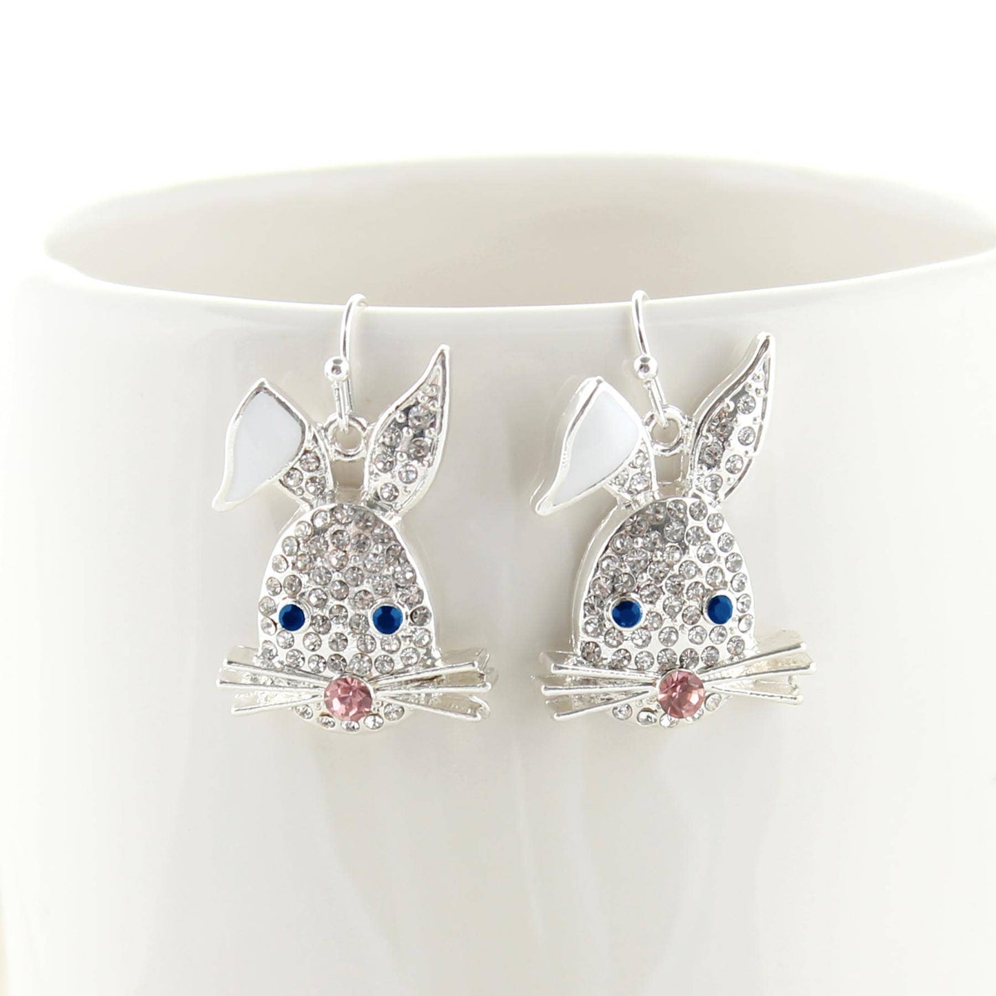 Crystal Easter Bunny Face Earrings