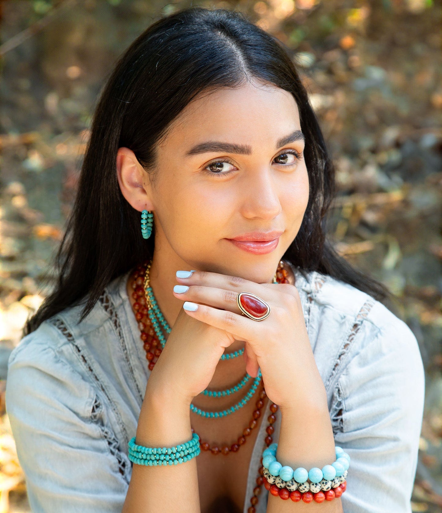 Blue Turquoise Magnesite Golden Hoop Earrings