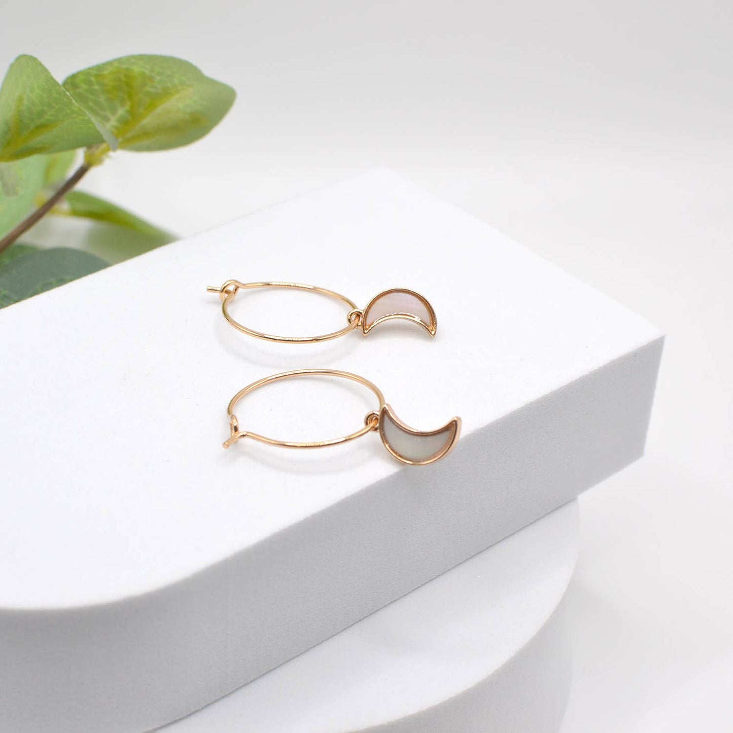 Crescent Moon Drop Hoop Earrings