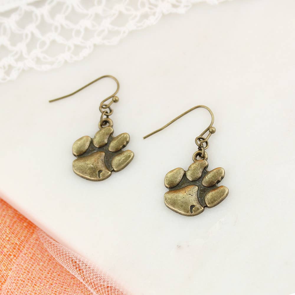 Clemson Vintage Paw Earrings