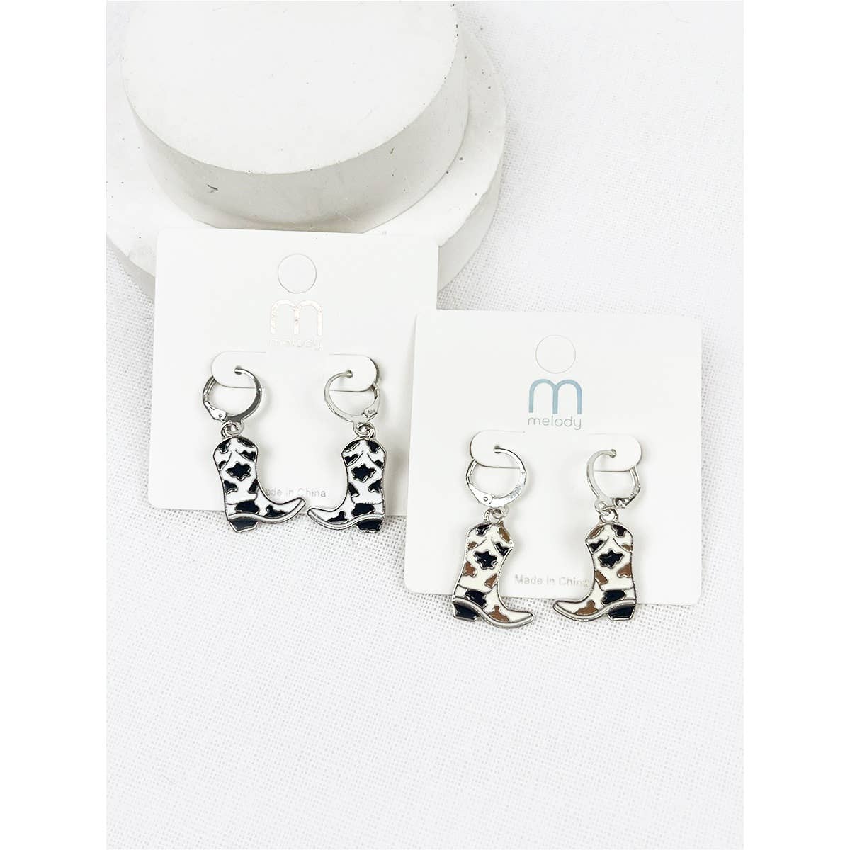 Cow Print Cowboy Boot Earrings