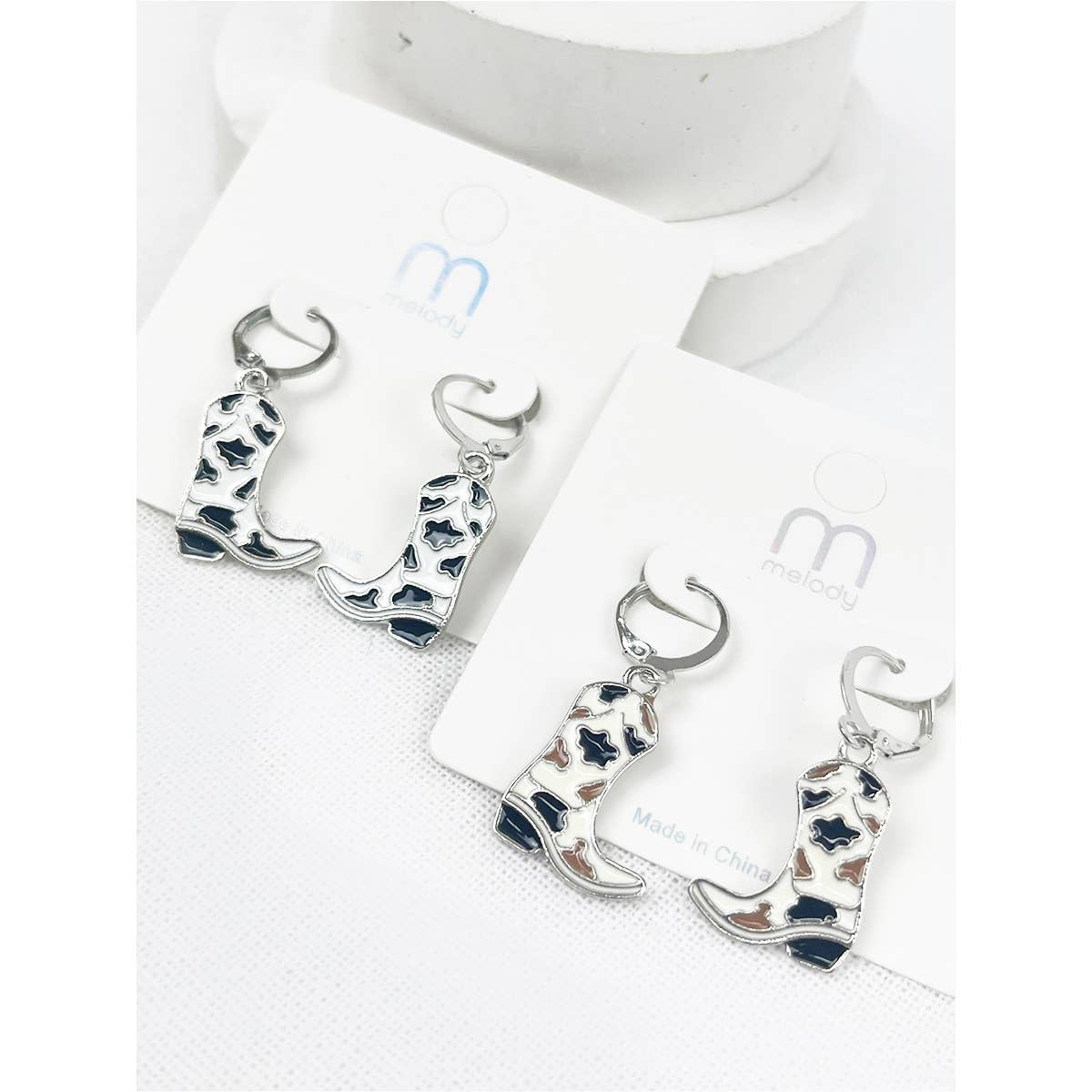 Cow Print Cowboy Boot Earrings