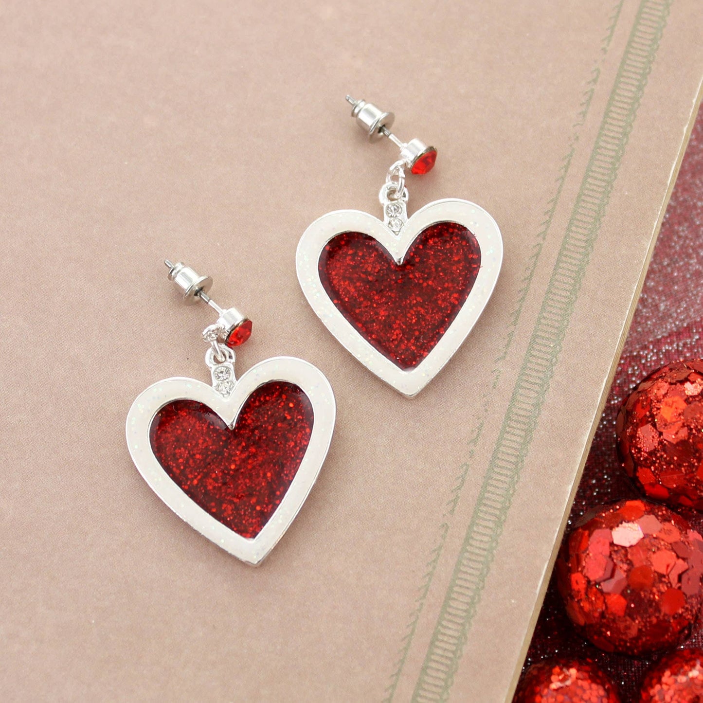 Glitter Enamel Heart Valentine's Earrings