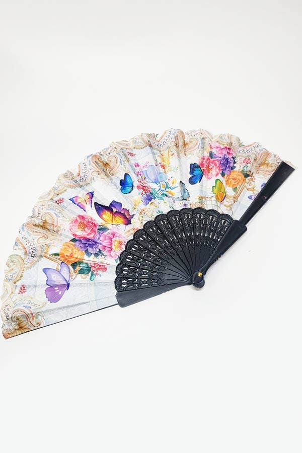 Flower and Butterfly Hand Folding Fan