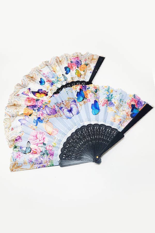 Flower and Butterfly Hand Folding Fan