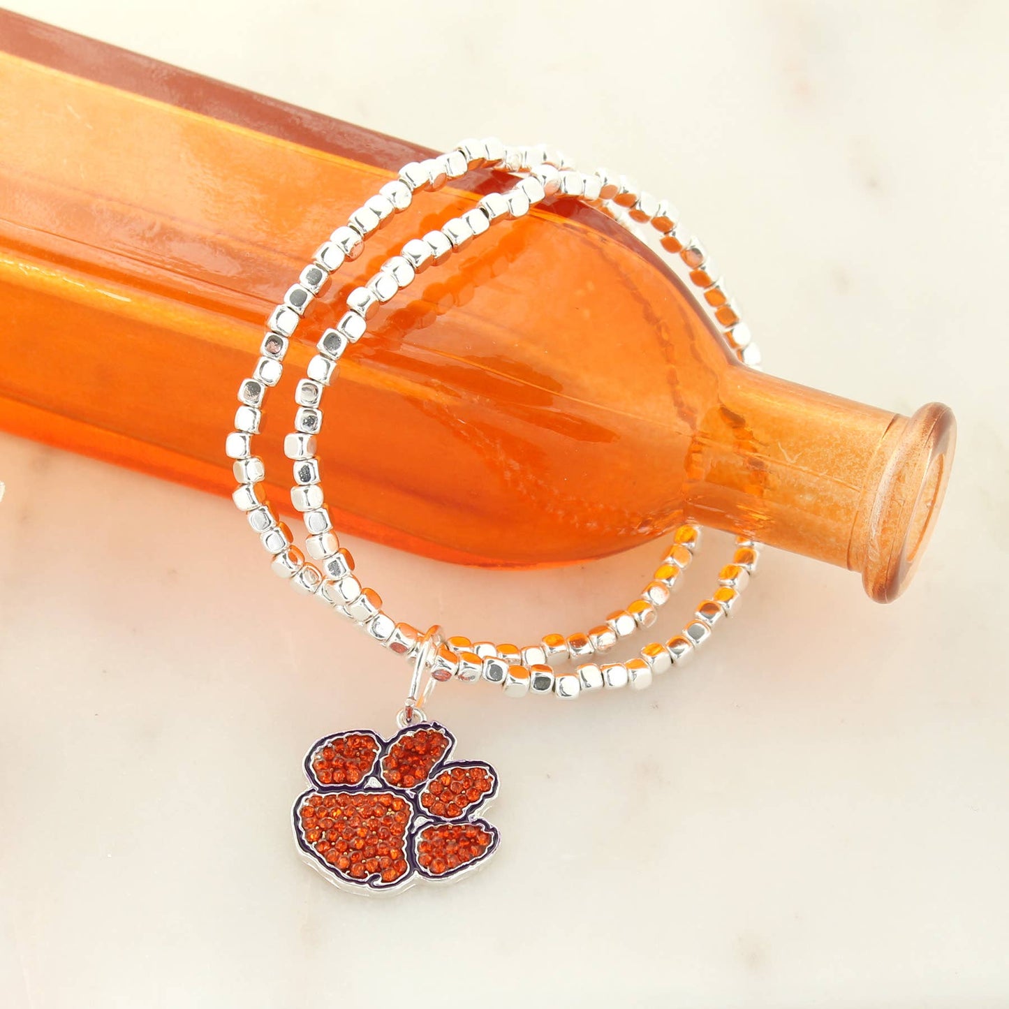 Clemson Crystal Logo Stretch Bracelet, Officially Licensed