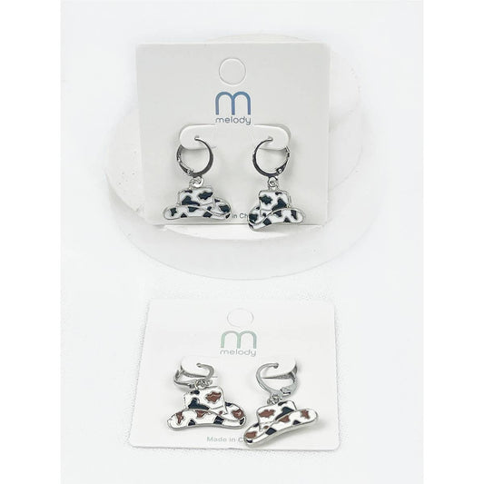 Cow Print Cowboy Hat Earrings