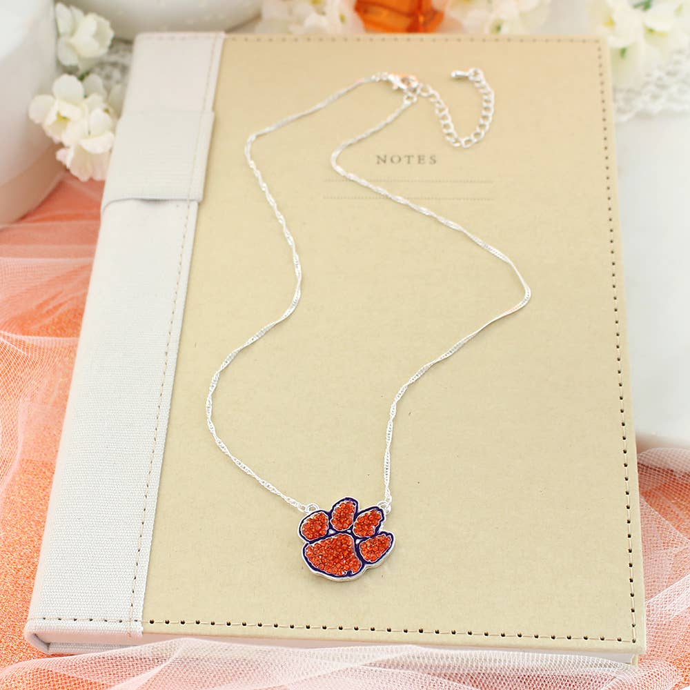 Clemson Crystal Logo Necklace, Officially Licensed