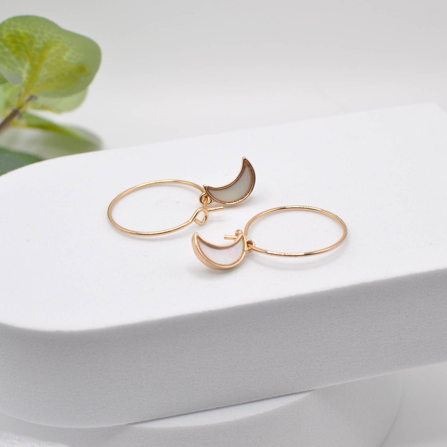 Crescent Moon Drop Hoop Earrings