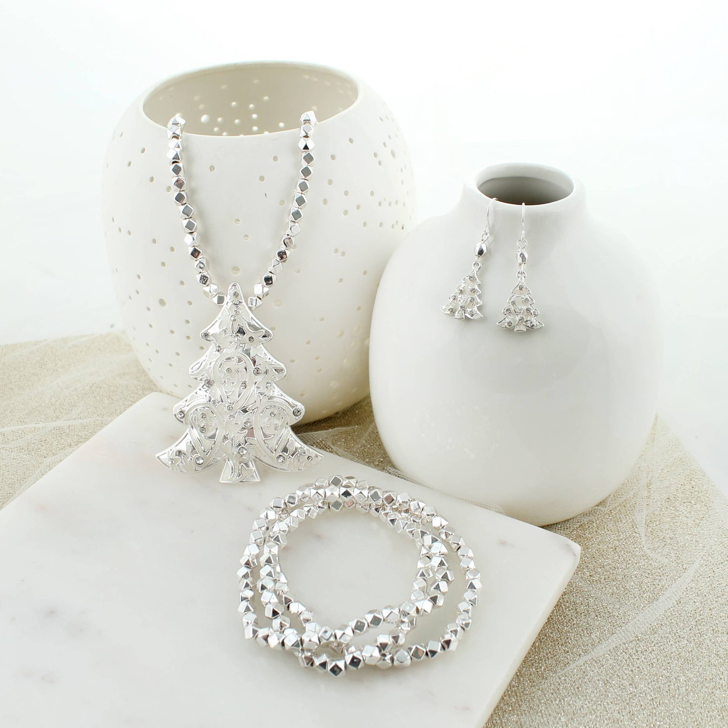 White Christmas Tree Earrings